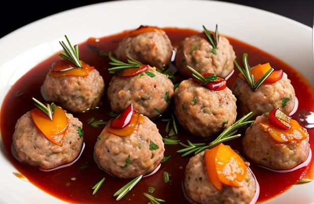 Albóndigas de Cerdo Melocotón y Romero con Salsa Agridulce de Vino Tinto