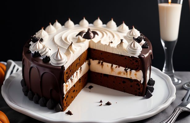 Bizcocho Esqueleto de Chocolate con Crema de Calabaza y Merengue Negro