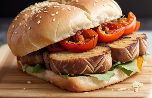 Bocadillo de Lomo Ibérico con Manchego y Pimientos Asados a la Brasa