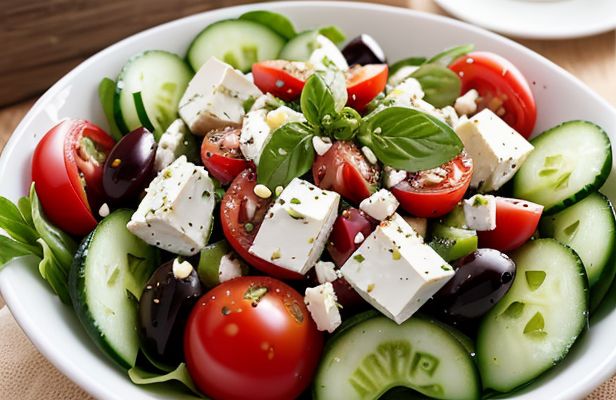 Ensalada Griega Rústica con Aceitunas Kalamata y Vinagreta de Orégano