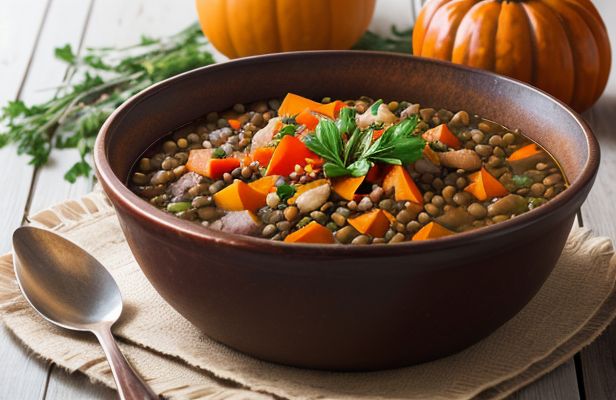 Lentejas Estofadas con Calabaza, Zanahoria y Hierbas Provenzales