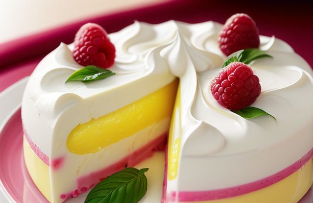 Mousse Neula de Limón y Albahaca con Gelatina de Frambuesa y Merengue Italiano