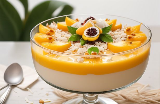 Mousse de Mango y Maracuyá con Crumble de Coco Tostado