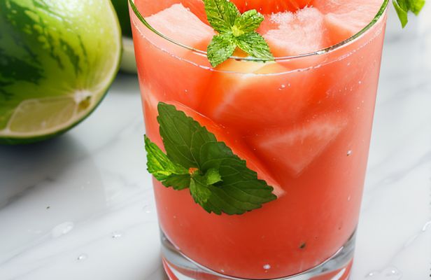 Refrescante Agua de Sandía y Melón con Toque de Menta Fresca y Lima