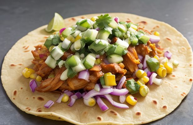 Tacos de Tinga de Pollo con Salsa Verde y Cebolla Morada Caramelizada