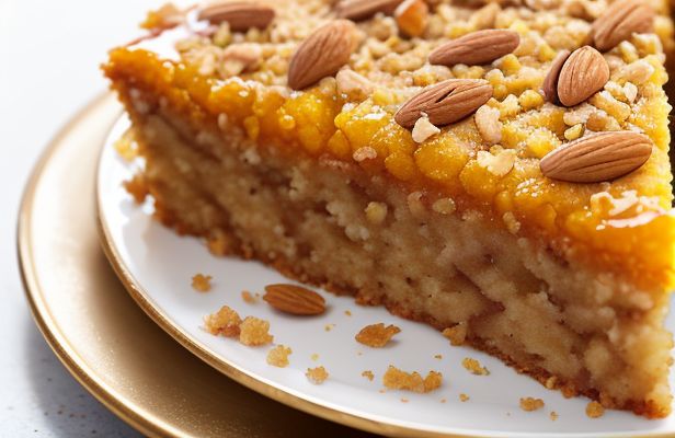 Tarta de Naranja Sultana con Crumble de Almendras y Mantequilla Dorada