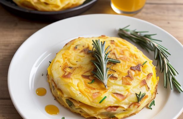 Tortilla de Patatas Rural con Cebolla Caramelizada y Romero Fresco